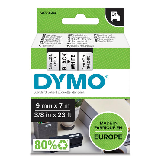 Dymo D1 9mm Black/White labels 40913