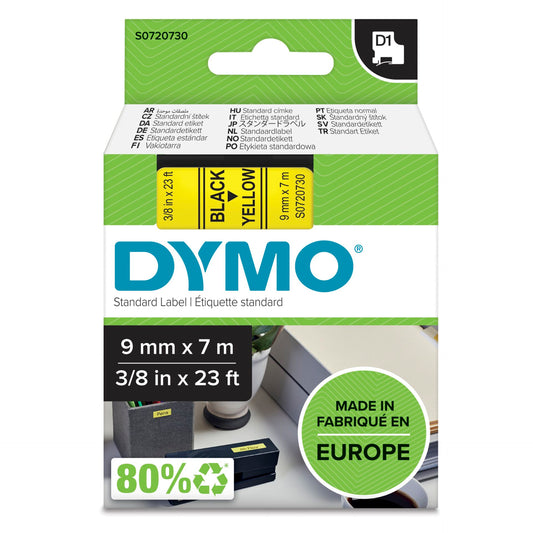 Dymo D1 9mm Black/Yellow labels 40918