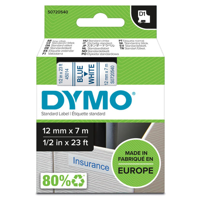 Dymo D1 12mm Blue/White labels 45014