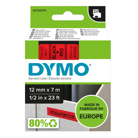 Dymo D1 12mm Black/Red  labels 45017