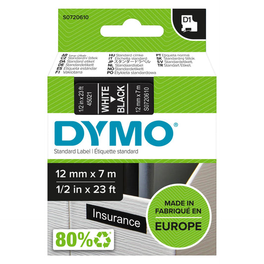 Dymo D1 12mm White/Black labels 45021