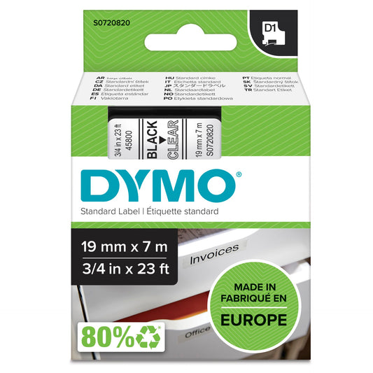 Dymo D1 19mm Black/Clear labels 45800