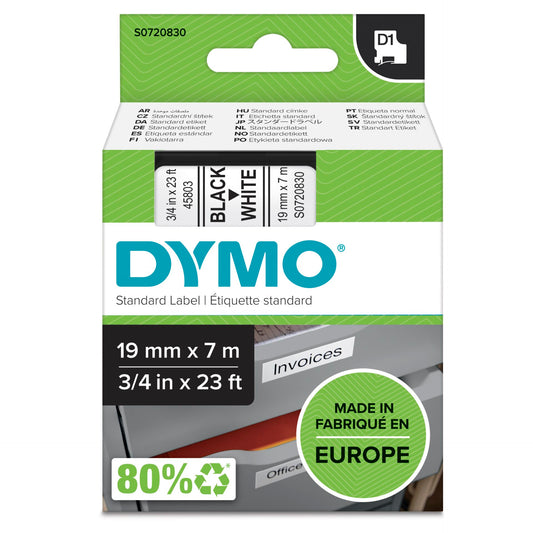 Dymo D1 19mm Black/White labels 45803