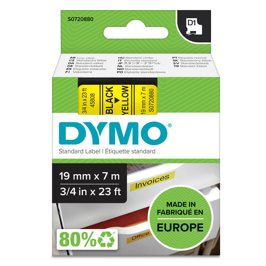 Dymo D1 19mm Black/Yellow labels 45808