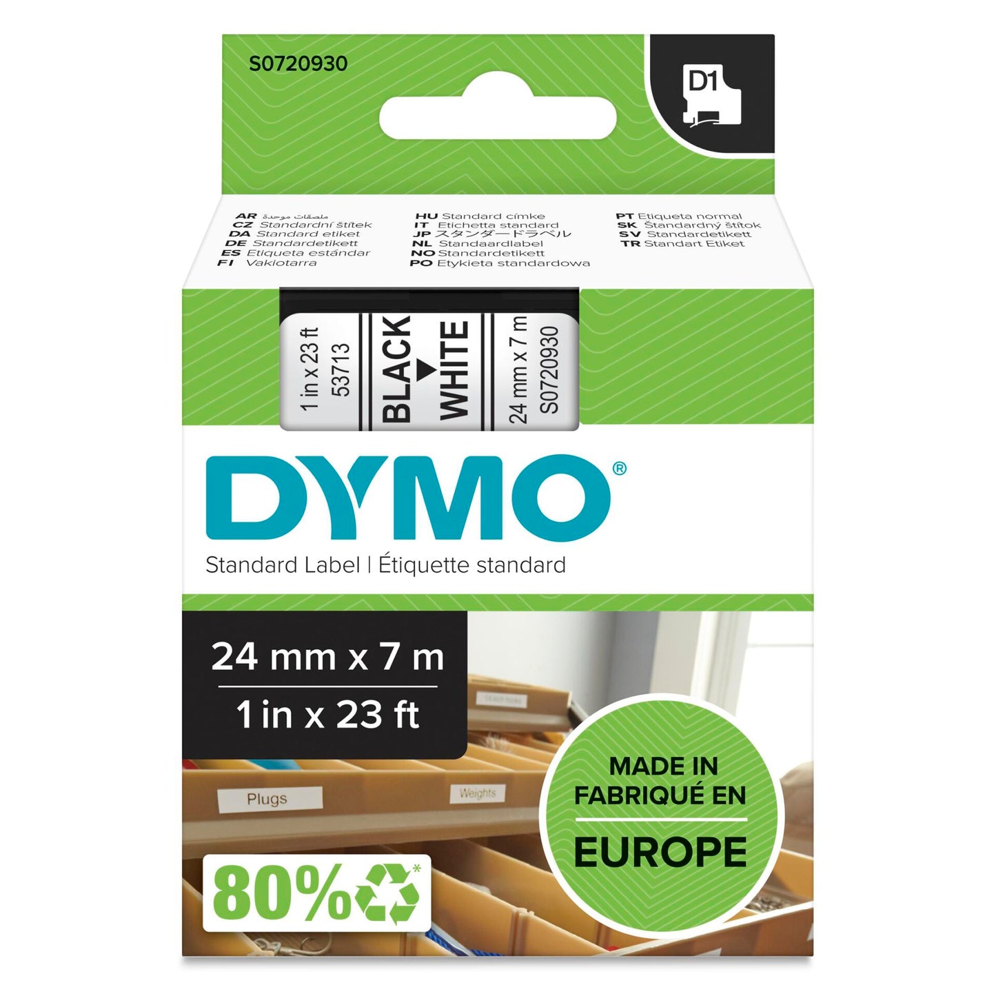 Dymo D1 24mm Black/White labels 53713