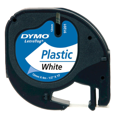 Dymo Letratag Plastic tape white 12mm x 4m            91221