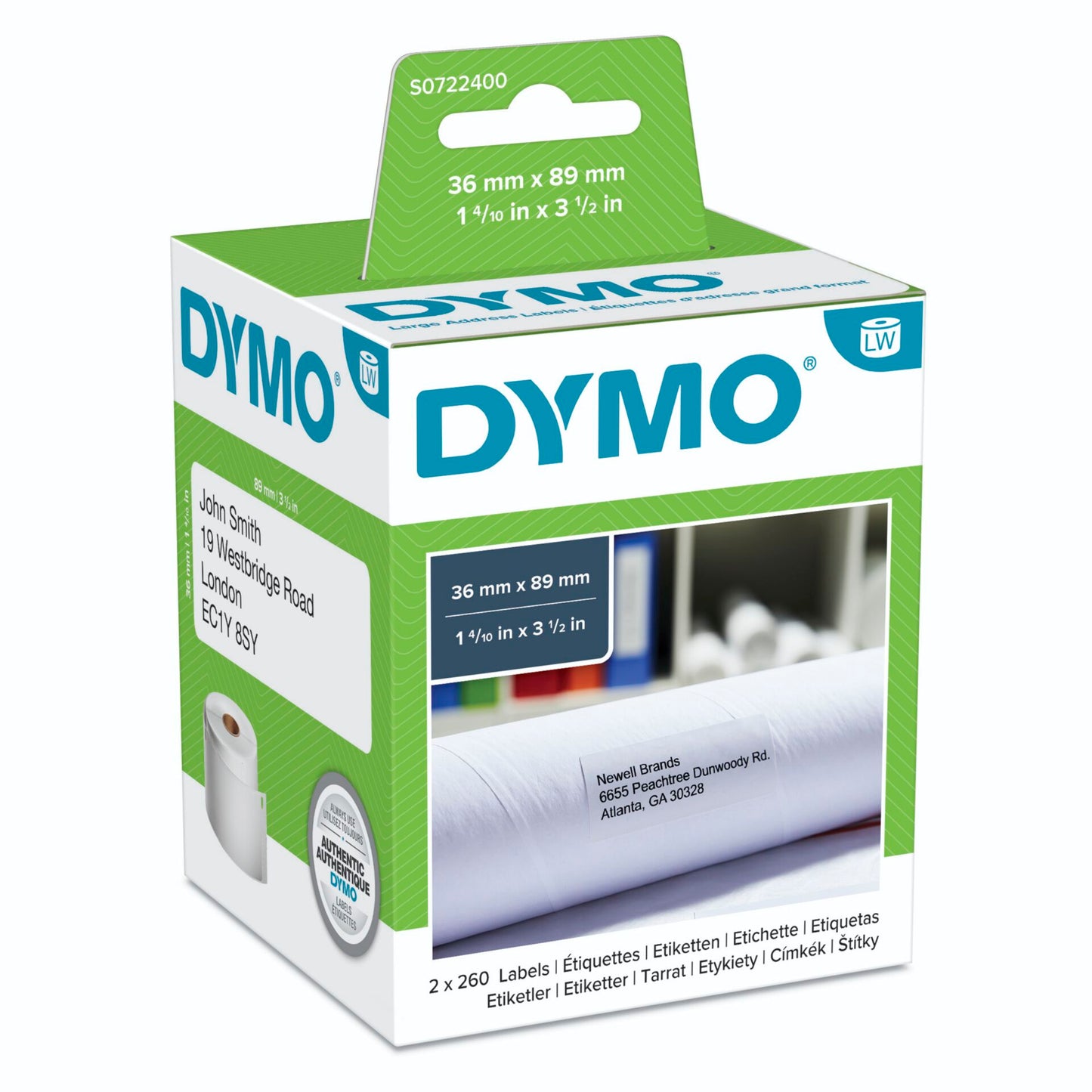 Dymo Large Address Labels  99012 89mm x 36mm / 2 x 260 labels