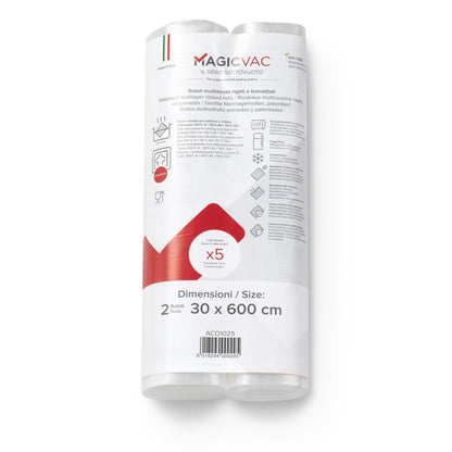 MagicVac 2 Vakuumierfolienrollen mit Label 30 cm x 6 m