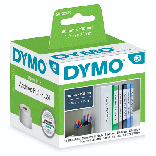 Dymo Lever arch labels 190mm x 38mm / 1 x 110 pcs 99018