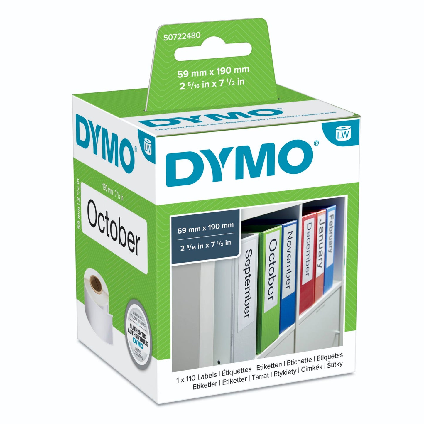 Dymo Lever arch labels 190mm x 59mm / 1 x 110 pcs 99019