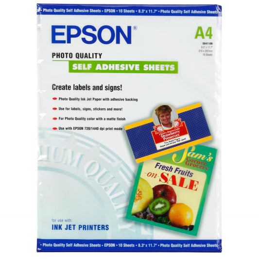 Epson Photo Quality Inkjet Paper A4, 10 sh.,167g selfadh. S041106