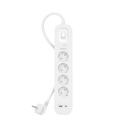 Belkin Surge Socket 4-fold + USB-A+C,525J,18W,2m SRB001vf2MV2