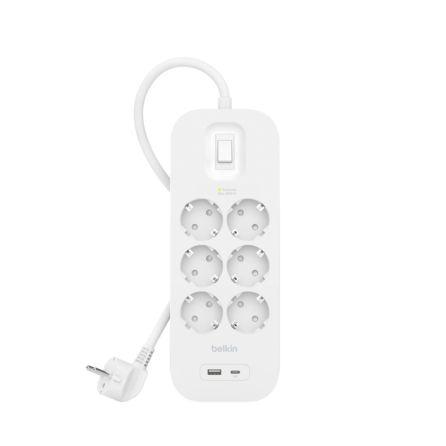 Belkin Surge Socket 6-fold + USB-A+C,650J,18W,2m SRB002vf2MV2