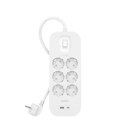 Belkin Surge Socket 6-fold + USB-A+C,650J,18W,2m SRB002vf2MV2