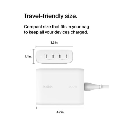 Belkin BOOST Charge PRO 200Watt 4-Port USB-C GaN Char.WCH015vfWH