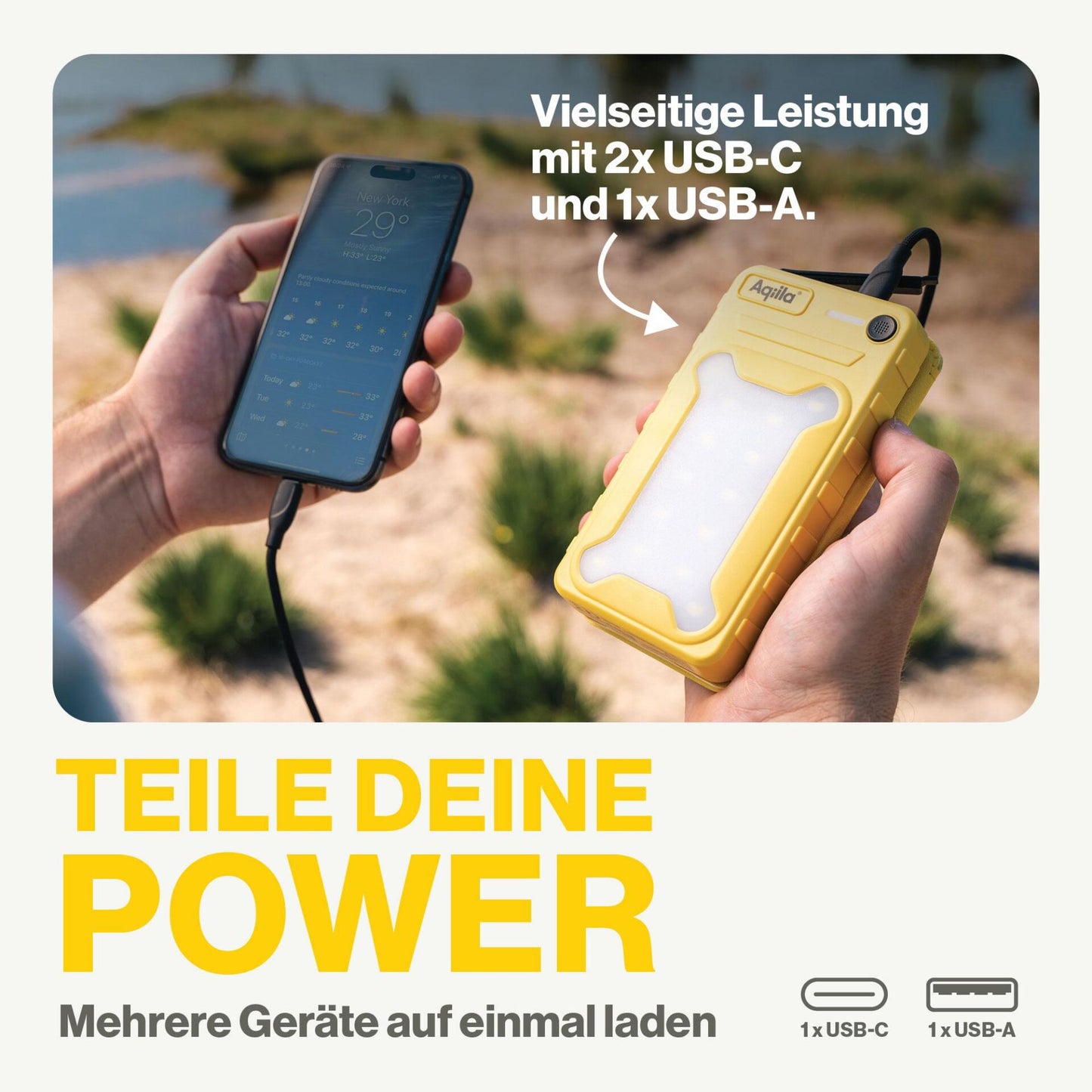 Aqiila Powerbird BS10 Solar Powerbank 20W yellow 10.000 mAh