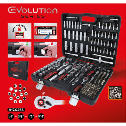 KS Tools 1/4 +3/8 +1/2  Steck- schlüssel Satz 255-tlg.