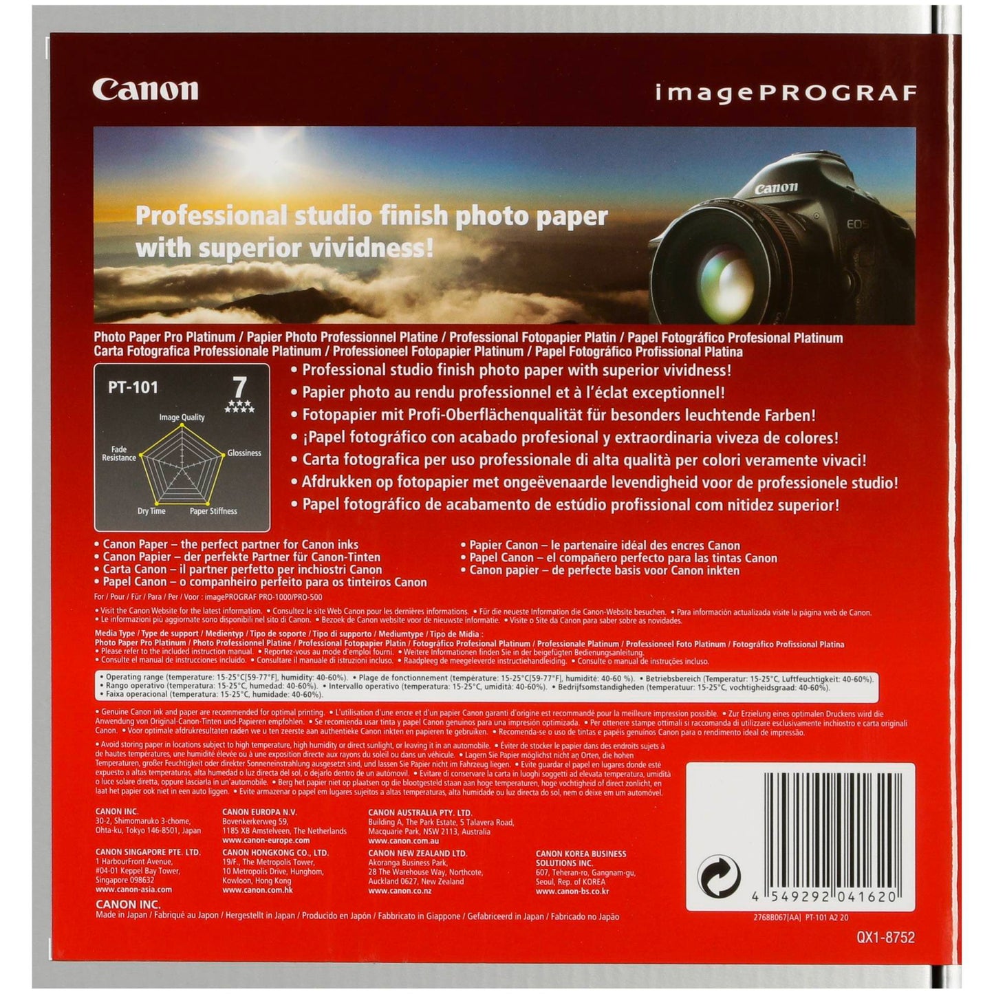 Canon PT-101 A 2, 20 Sheets Photo Paper Pro Platinum 300 g