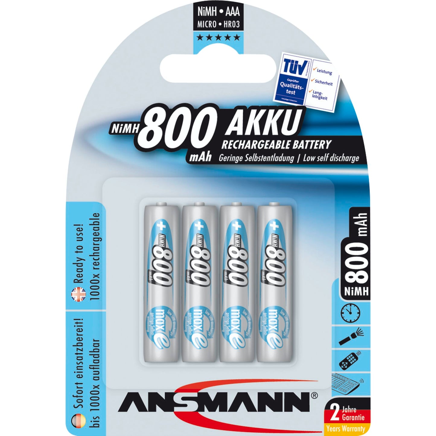 1x4 Ansmann maxE NiMH rech. bat. Micro AAA 800 mAh        5035042