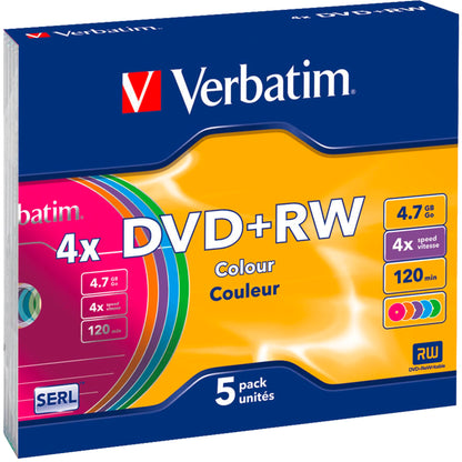 1x5 Verbatim DVD+RW 4,7GB 4x Speed Colour Surface Slimcase