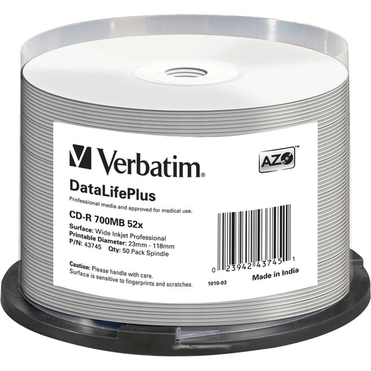 1x50 Verbatim CD-R 80 / 700MB 52x white wide printable NON-ID