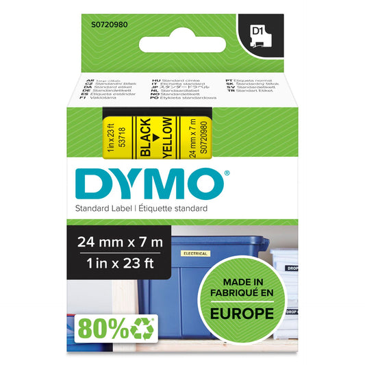 Dymo D1 24mm Black/Yellow labels 53718