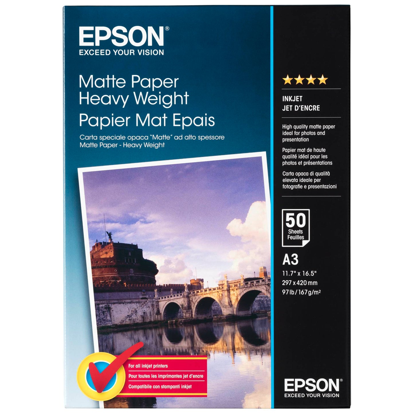Epson Matte Paper - Heavy Weight A3, 50 Sheet, 167g    S041261