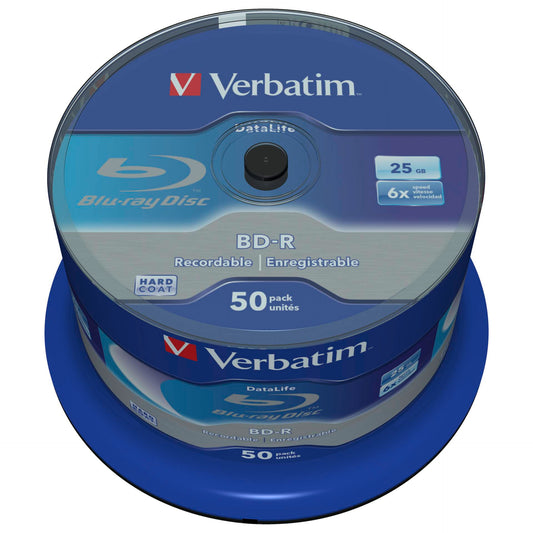 1x50 Verbatim BD-R Blu-Ray 25GB 6x Speed Datalife No-ID Cakebox