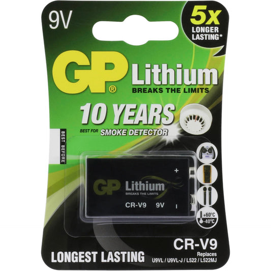 1 GP Lithium 9V Battery  CR-V9 best for Smoke Detector etc