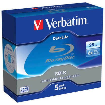 1x5 Verbatim BD-R Blu-Ray 25GB 6x Speed Datalife No-ID Jewel