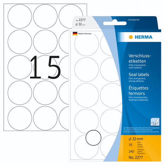 Herma Seal Labels transparent 32 16 Sheets 111x170 240 pcs. 2277