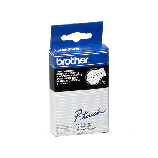 Brother labelling tape TC-291 white/black 9 mm lamin.