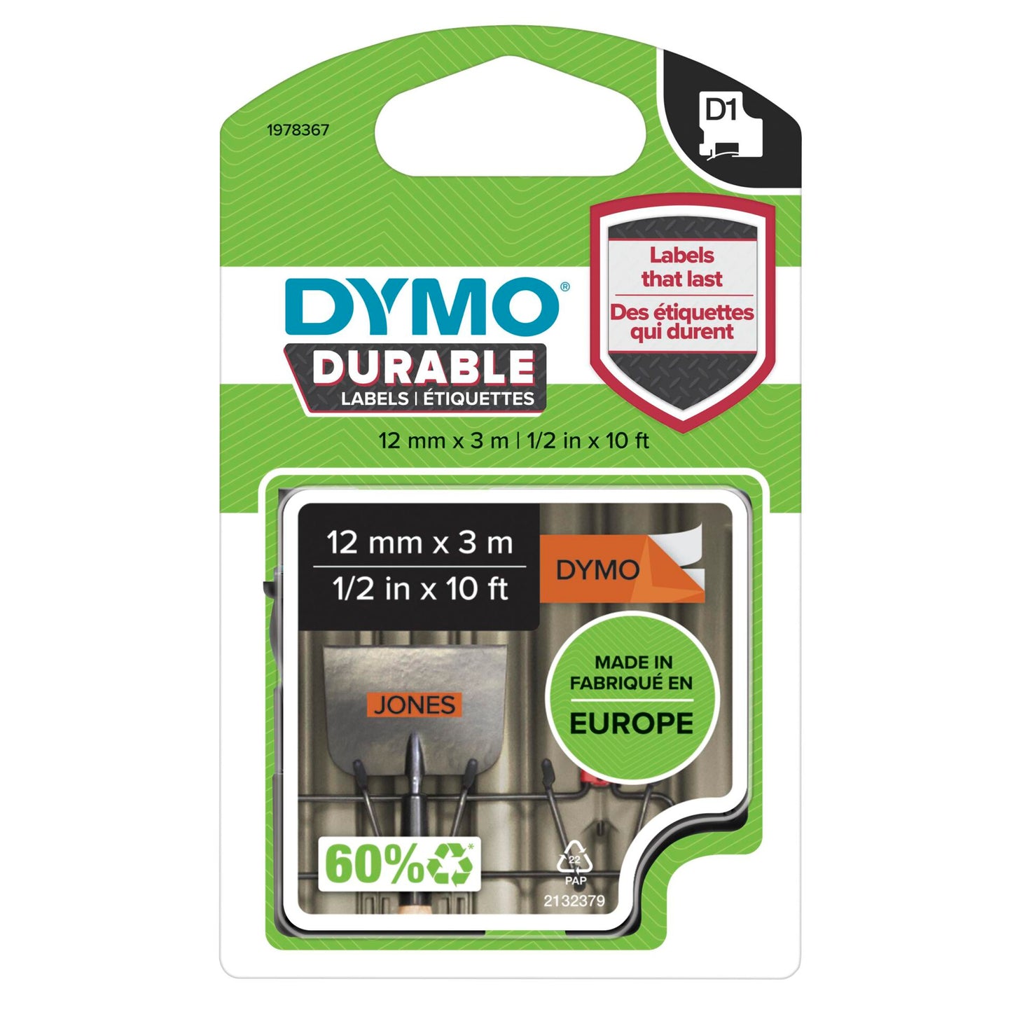 Dymo D1 Durable Labels 12 mm x 3 m black to orange