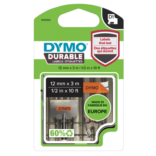 Dymo D1 Durable Labels 12 mm x 3 m black to orange