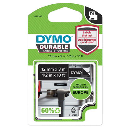 Dymo D1 Durable Labels 12 mm x 3 m white to black