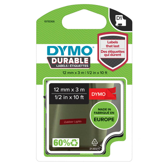 Dymo D1 Durable Labels 12 mm x 3 m white to red