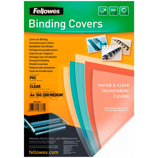 Fellowes Binding Covers A4 Clear PVC   200 Mikron