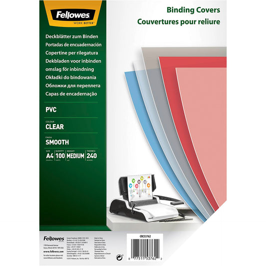 Fellowes Binding Covers A4 Clear PVC   240 Mikron