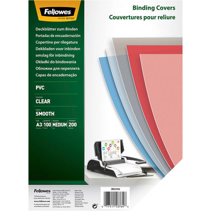 Fellowes Binding Covers A3 Clear PVC   200 Mikron