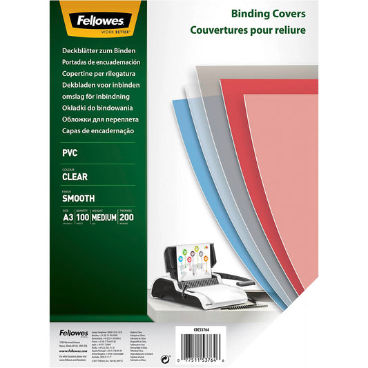 Fellowes Binding Covers A3 Clear PVC   200 Mikron
