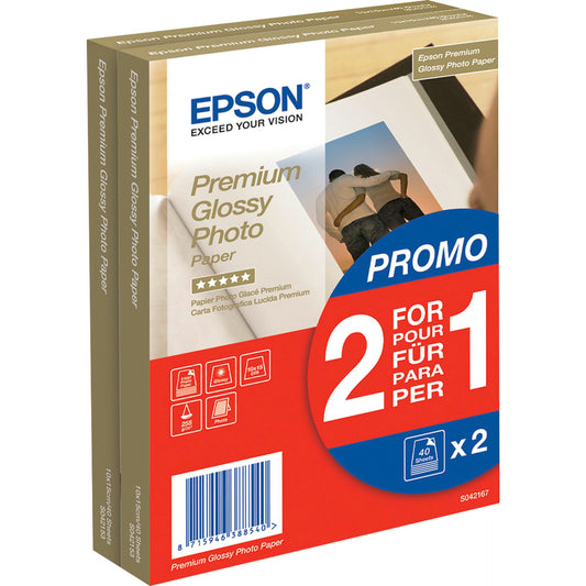 2x 40 Epson Premium Glossy Photo Paper 10x15 cm, 255 g