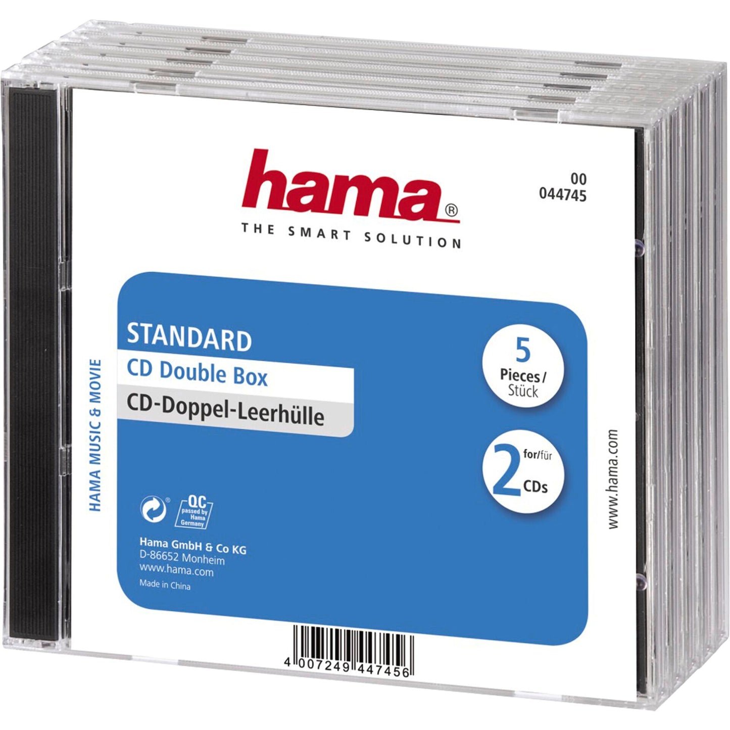 1x5 Hama Standard CD Double Jewel Case transp/black    44745