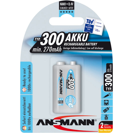 1 Ansmann maxE NiMH Akku 300 9V  270 mAh              5035453