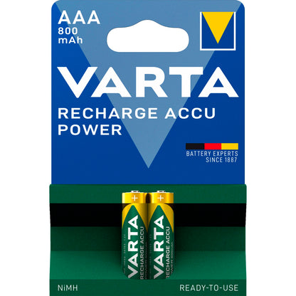 1x2 Varta Rechargeable Accu AAA Ready2Use NiMH 800 mAH Micro