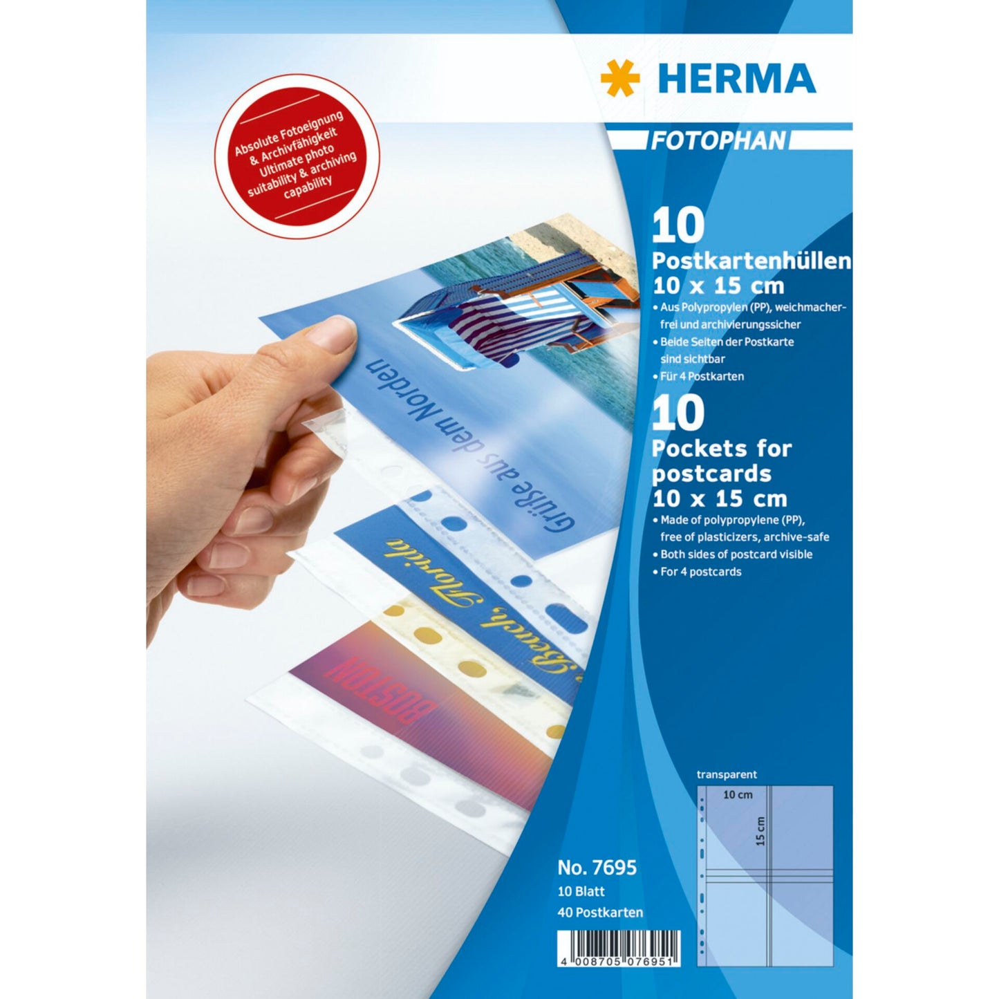 Herma Postcard Pockets     10x15 10x4 Sheets transparent 7695