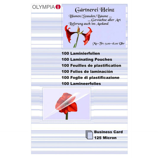1x100 Olympia Laminating Pouches Business Cards 125 micron   9179