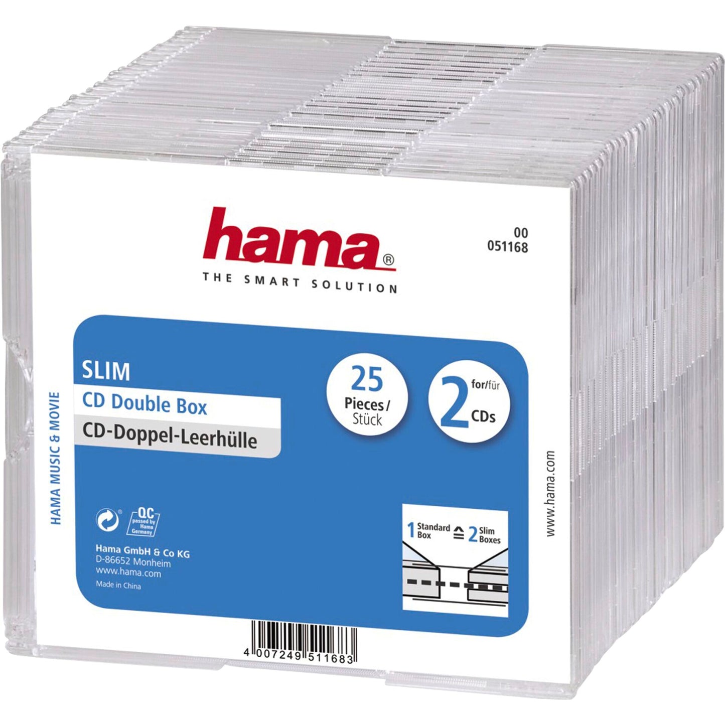 1x25 Hama CD Jewel Case Slim Double                51168