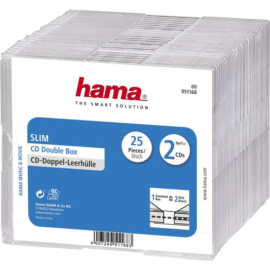 1x25 Hama CD Jewel Case Slim Double                51168