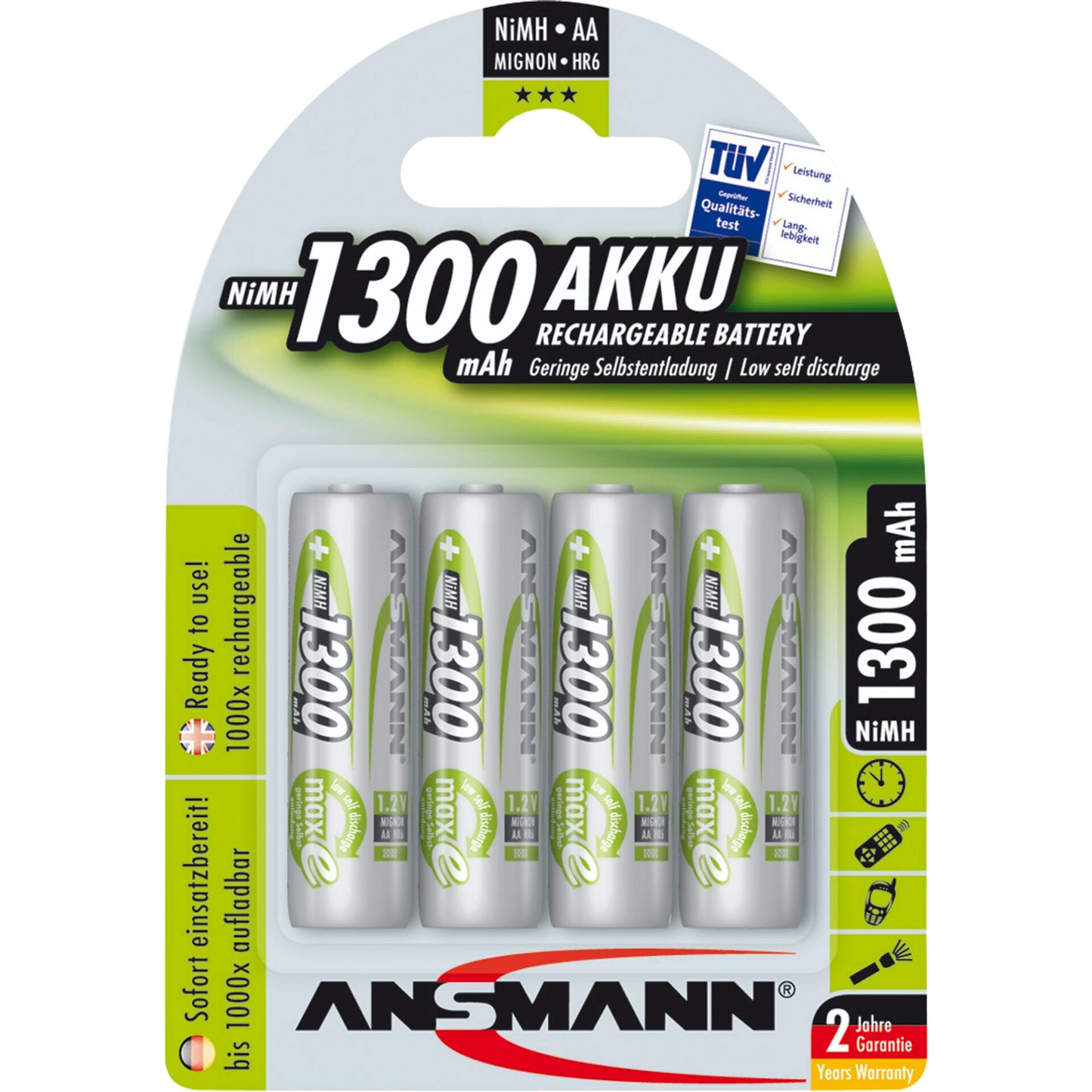 1x4 Ansmann maxE NiMH rech. bat, Mignon AA 1300 mAh