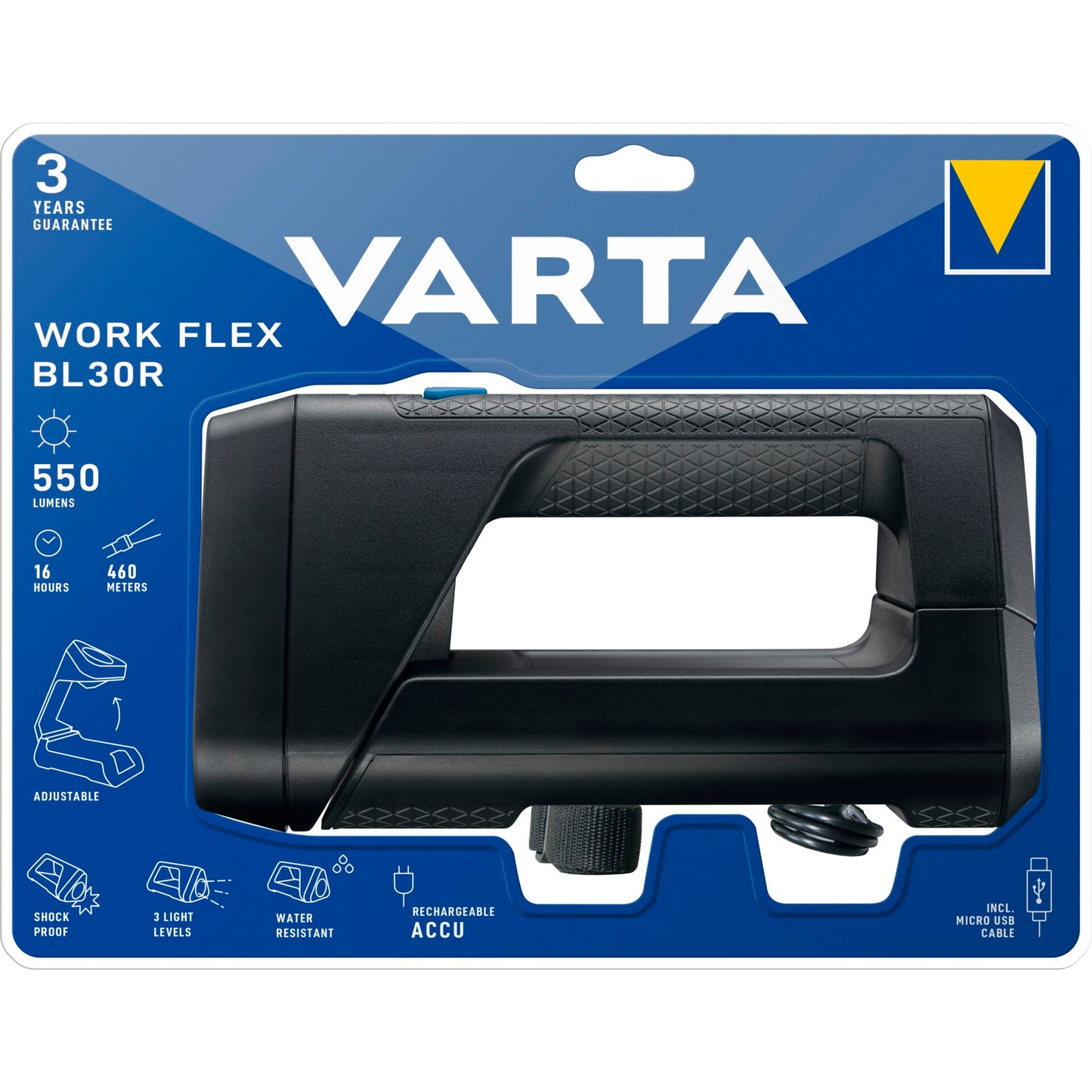 Varta Work Flex BL30R Light Rechargeable Hand Lamp